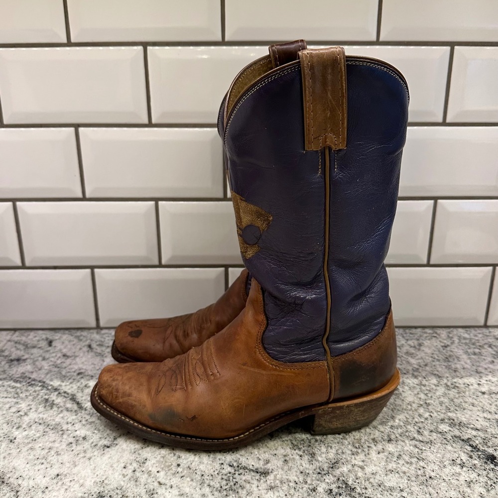 Nocona Womens 7 Western Boots Brown Purple K-State Powercat Square Toe USA Made - Picture 2 of 10